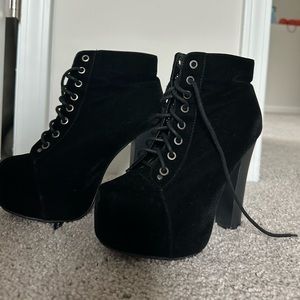 Black High Heel Lace Up Booties